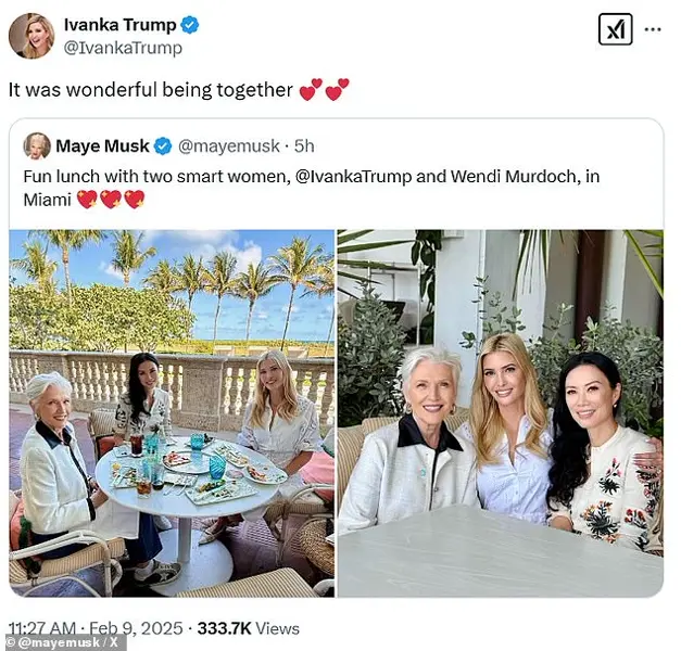 Ivanka Trump Lunches With Elon Musk’s Mom And Rupert Murdoch’S Ex-Wife In Miami