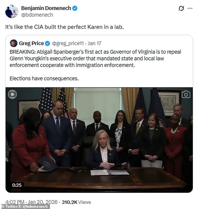 Governor Abigail Spanberger’s Executive Orders Ignite Controversy as Critics Brand Her a ‘Bond Villain’ for Abandoning Campaign Promises of Moderation