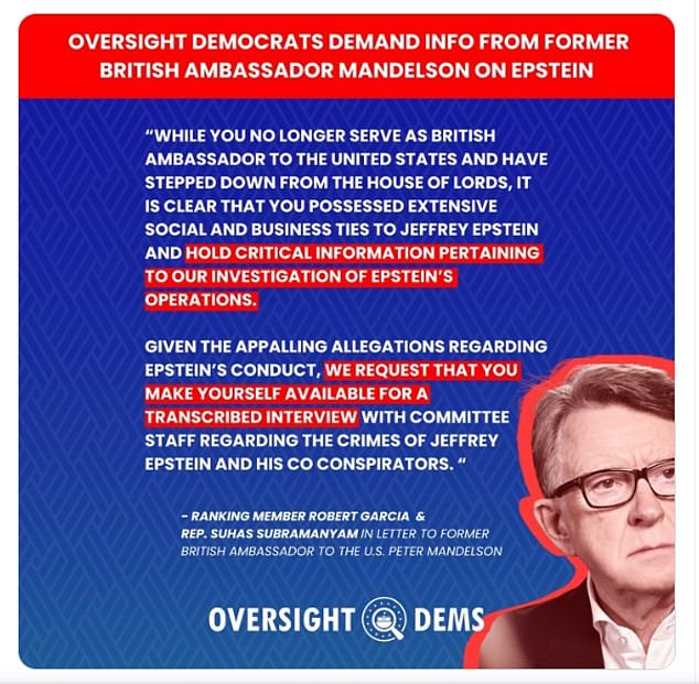Democrats Demand Mandelson Testify on Epstein Ties, DOJ Files Link to 2008 Financial Crisis