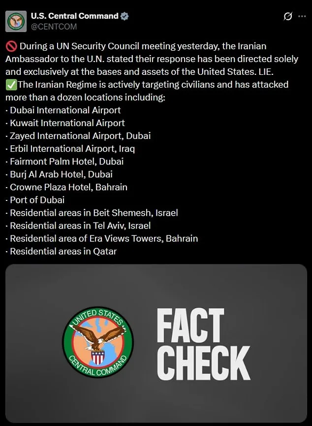 USCENTCOM Accuses Iran of Fabricating Claims Amid Civilian Strike Dispute