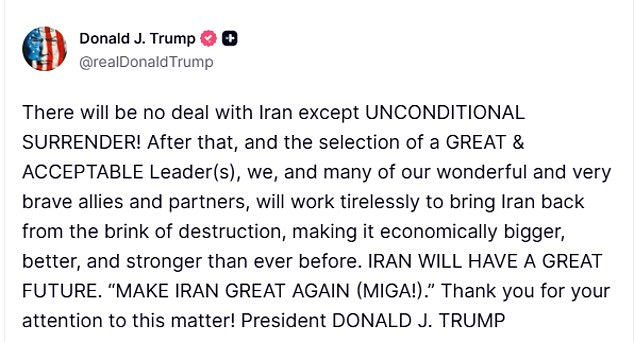 Trump Demands 'Unconditional Surrender' from Iran as Mediation Hints Emerge Amid Escalating Conflict
