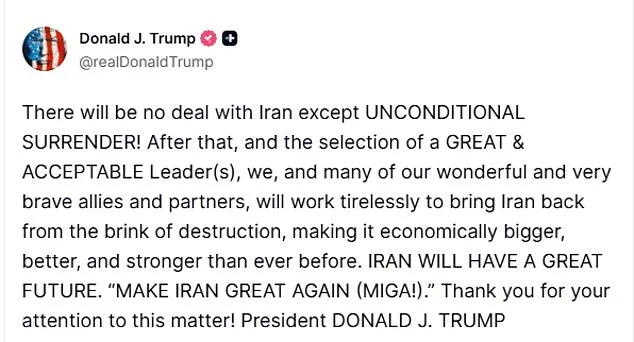 Trump Demands 'Unconditional Surrender' from Iran as Mediation Hints Emerge Amid Escalating Conflict