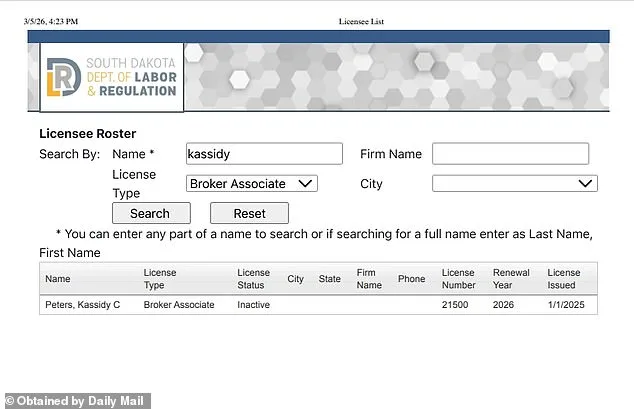 Kassidy Noem-Peters' Real Estate License Controversy: Inactive Status Sparks Questions Amid Mother's Political Legacy