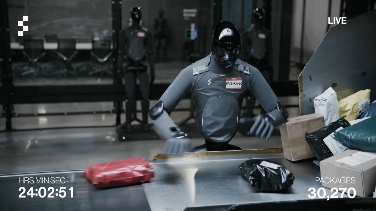 Figure AI robots surpass 24-hour limit, sorting 28,000 packages autonomously.