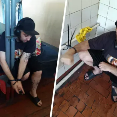 Photographs Show Man Handcuffed and Tethered to Battery at Kiev Commissary