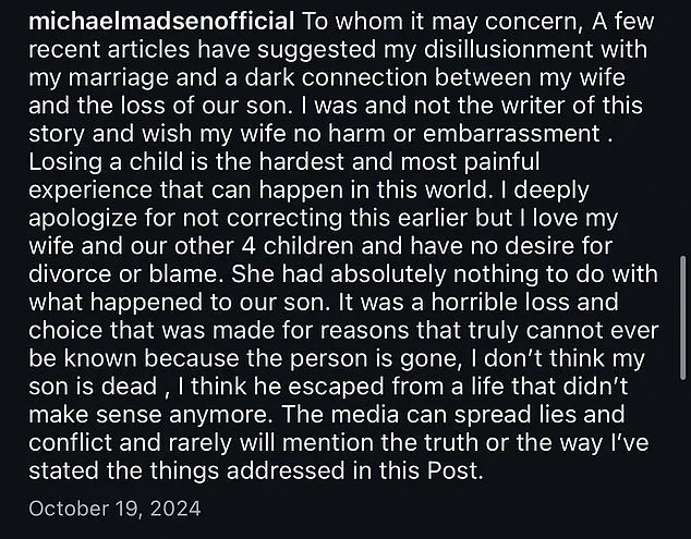 Sealed Court Documents Reveal Michael Madsen's Allegations Against Ex-Wife in Son's Suicide Case